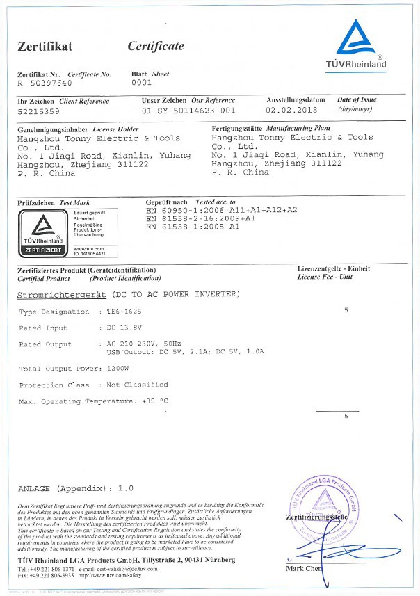 TÜV Certificate TÜV Certificate